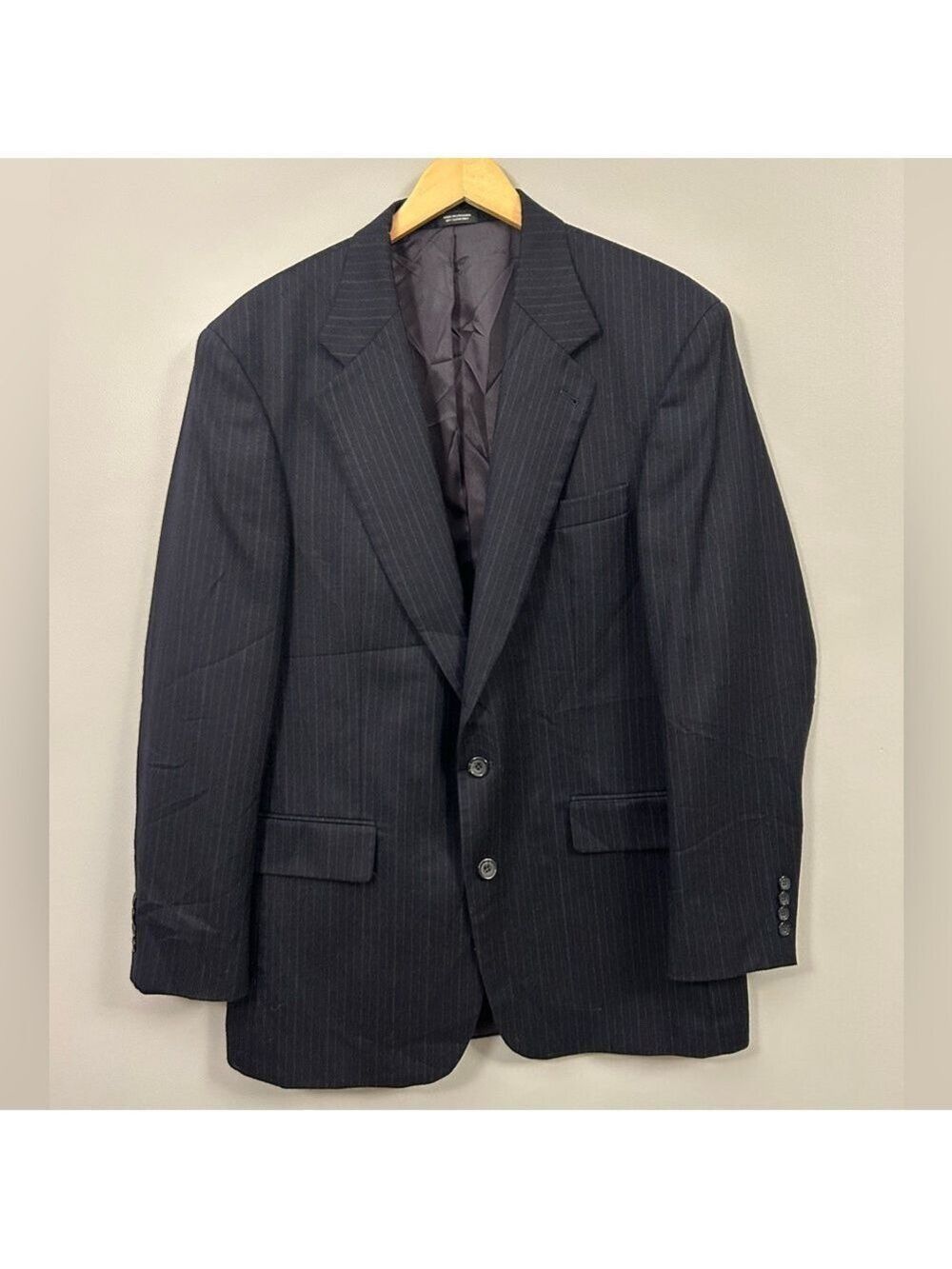 Oscar de la Renta Navy Pinstripe Blazer 42L W36 100% Wool